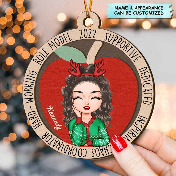 Personalized Layer Wood Ornament - Gift For Teacher - Caring Encouraging Inspiring ARND0014