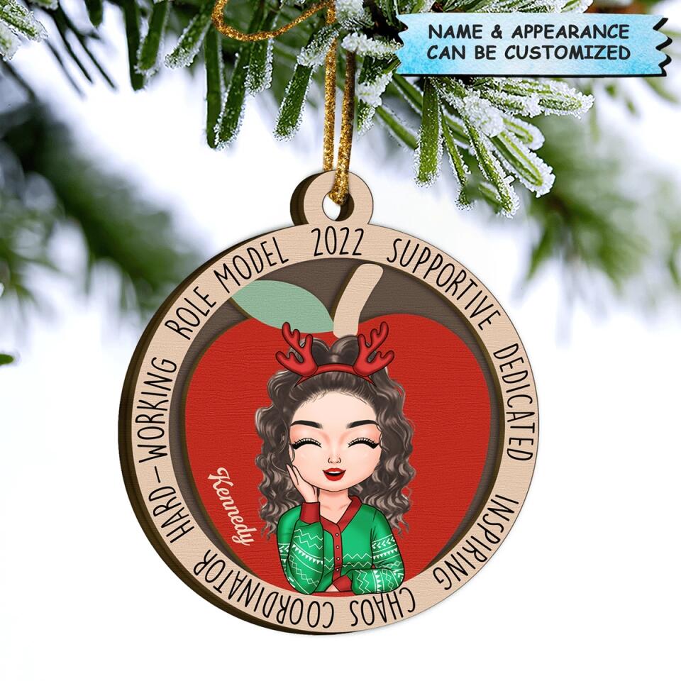 Personalized Layer Wood Ornament - Gift For Teacher - Caring Encouraging Inspiring ARND0014
