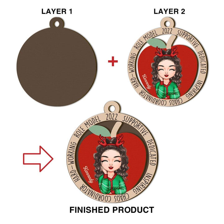 Personalized Layer Wood Ornament - Gift For Teacher - Caring Encouraging Inspiring ARND0014