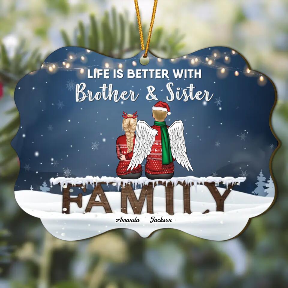 Personalized Wood Ornament - Gift For Family Member - Brother And Sister Never Apart