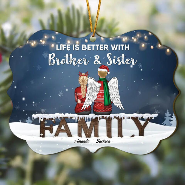 Personalized Wood Ornament - Gift For Family Member - Brother And Sister Never Apart