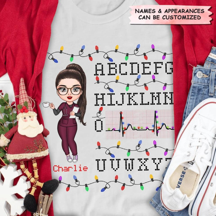 Personalized T-shirt - Gift For Nurse - Nurse Christmas Heartbeat ARND018