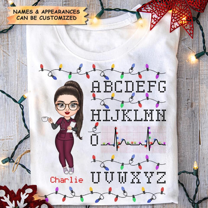 Personalized T-shirt - Gift For Nurse - Nurse Christmas Heartbeat ARND018