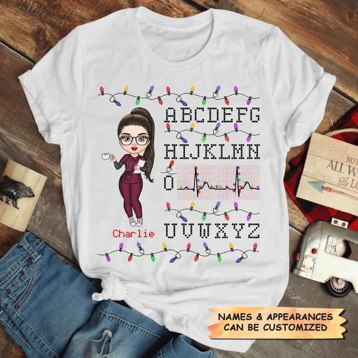 Personalized T-shirt - Gift For Nurse - Nurse Christmas Heartbeat ARND018