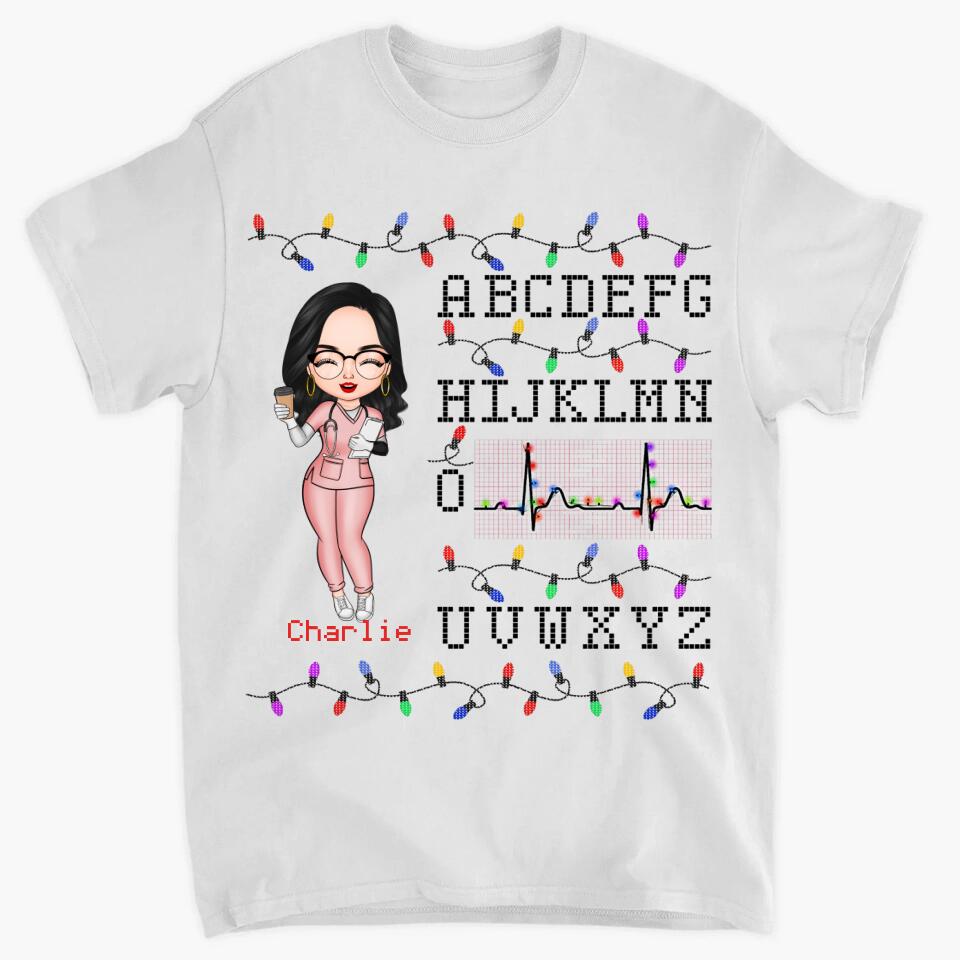 Personalized T-shirt - Gift For Nurse - Nurse Christmas Heartbeat ARND018