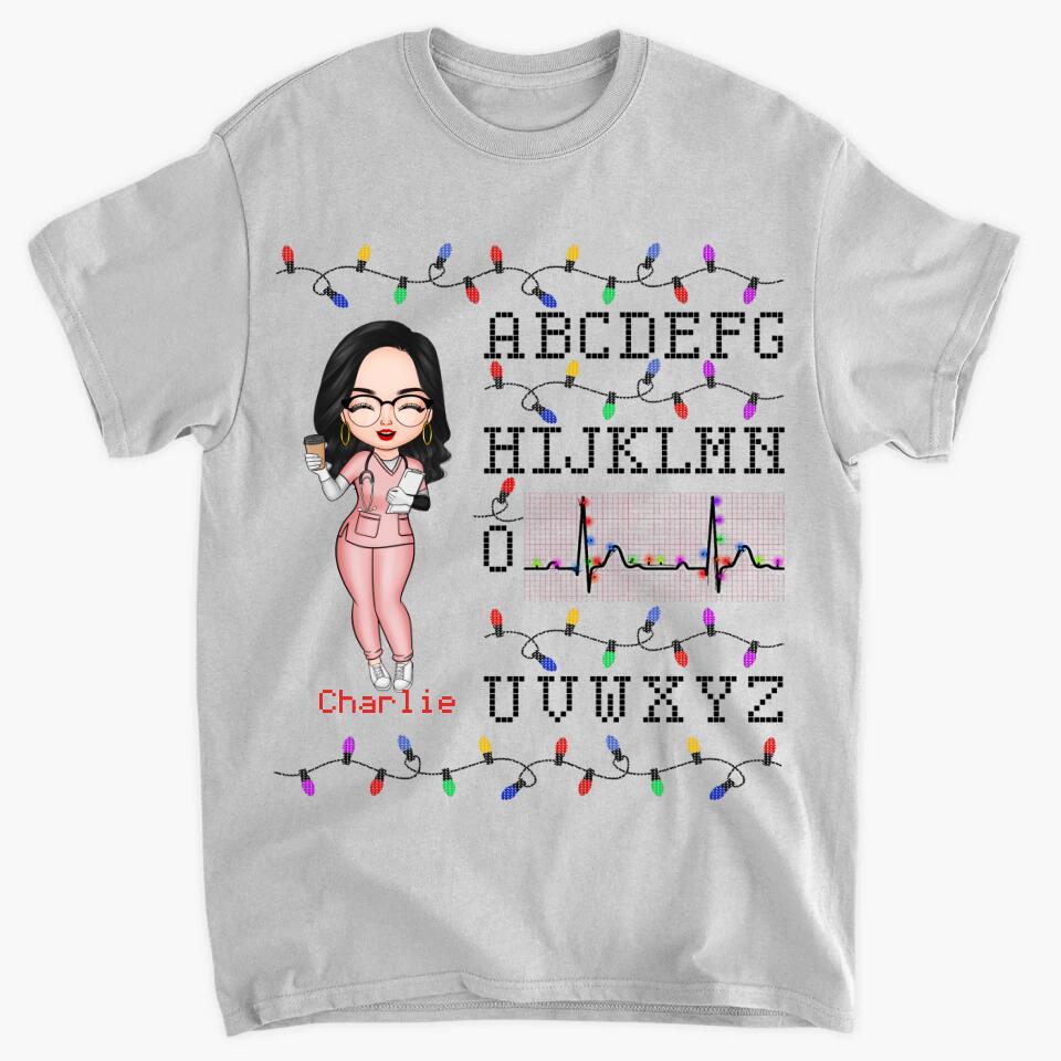 Personalized T-shirt - Gift For Nurse - Nurse Christmas Heartbeat ARND018