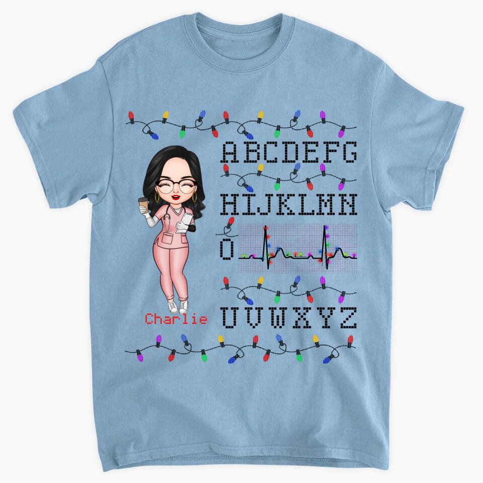 Personalized T-shirt - Gift For Nurse - Nurse Christmas Heartbeat ARND018