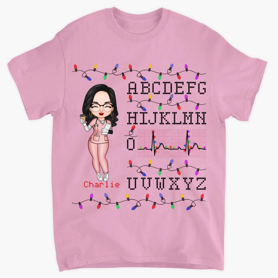 Personalized T-shirt - Gift For Nurse - Nurse Christmas Heartbeat ARND018