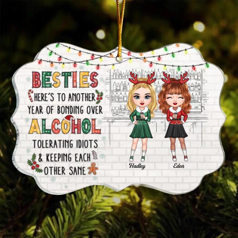 Personalized Mica Ornament - Gift For Friend - Here's To Another Year Of Bonding Over Alcohol