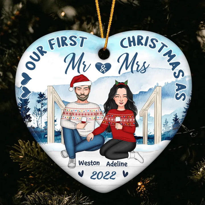 Personalized Ceramic Ornament - Gift For Couple - Our First Christmas As Mr And Mrs ARND0014