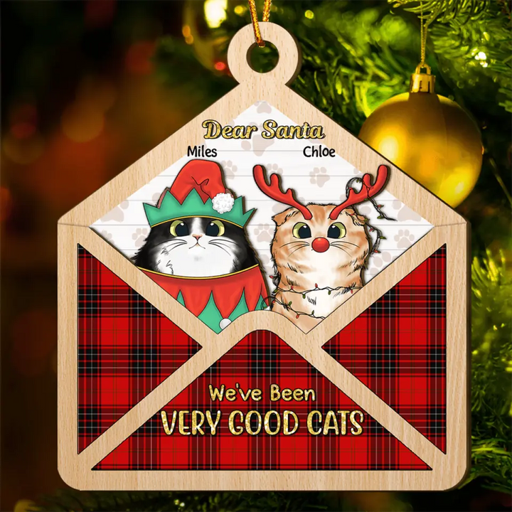 Personalized Layer Wood Ornament - Gift For Cat Lover - Dear Santa Cat Christmas, Santa Letter ARND037