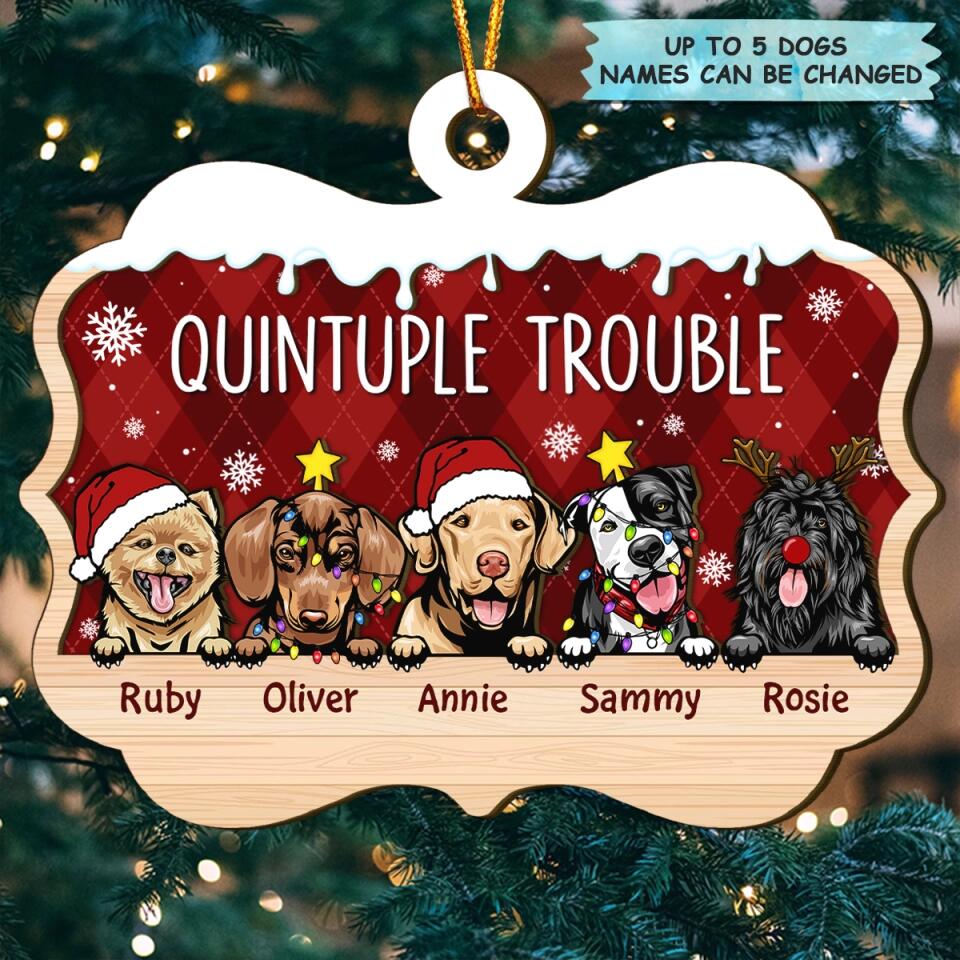 Personalized Layer Wood Ornament - Gift For Dog Lover - Double Trouble ARND037