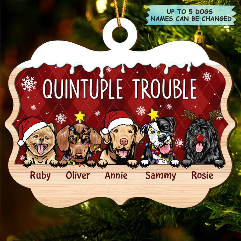 Personalized Layer Wood Ornament - Gift For Dog Lover - Double Trouble ARND037