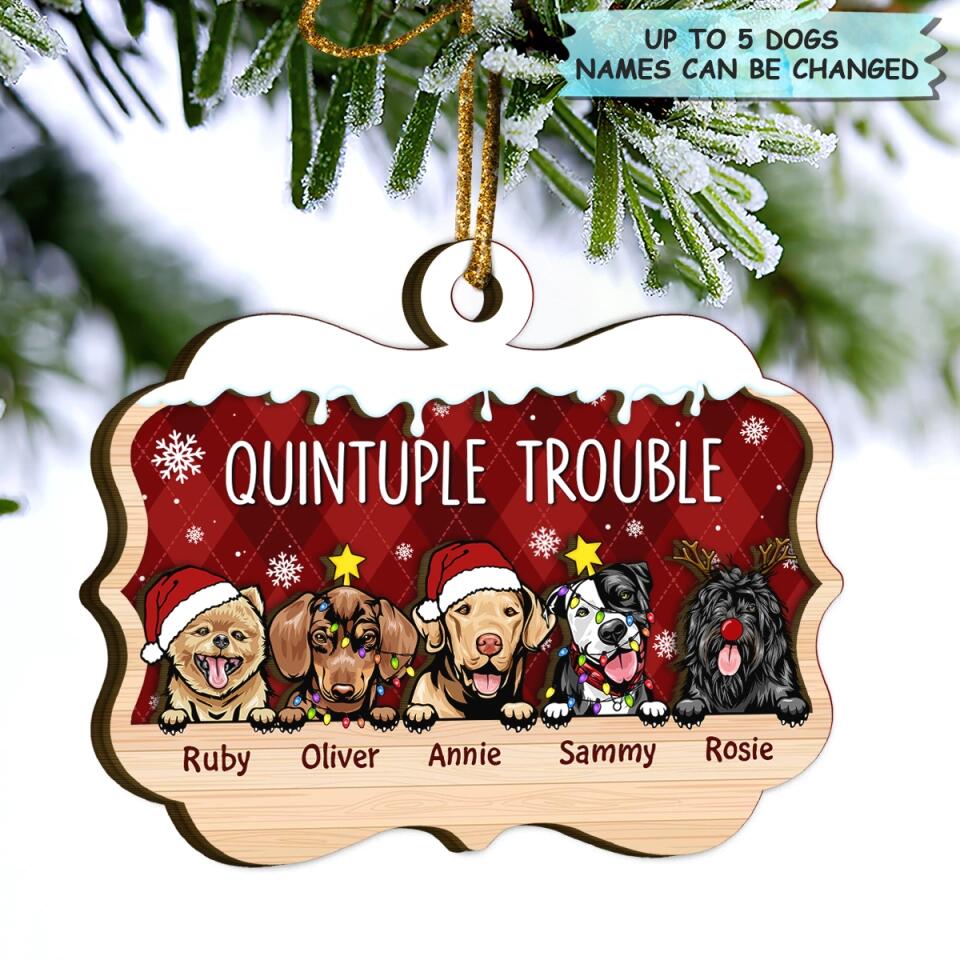 Personalized Layer Wood Ornament - Gift For Dog Lover - Double Trouble ARND037
