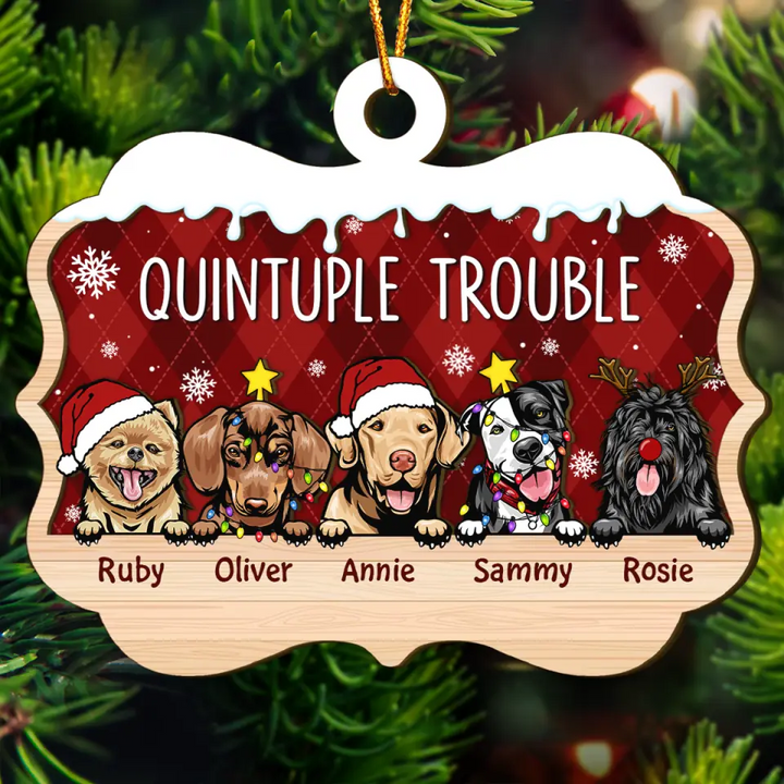 Personalized Layer Wood Ornament - Gift For Dog Lover - Double Trouble ARND037