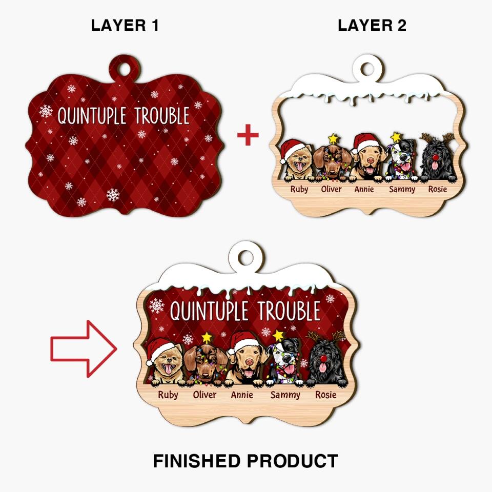 Personalized Layer Wood Ornament - Gift For Dog Lover - Double Trouble ARND037