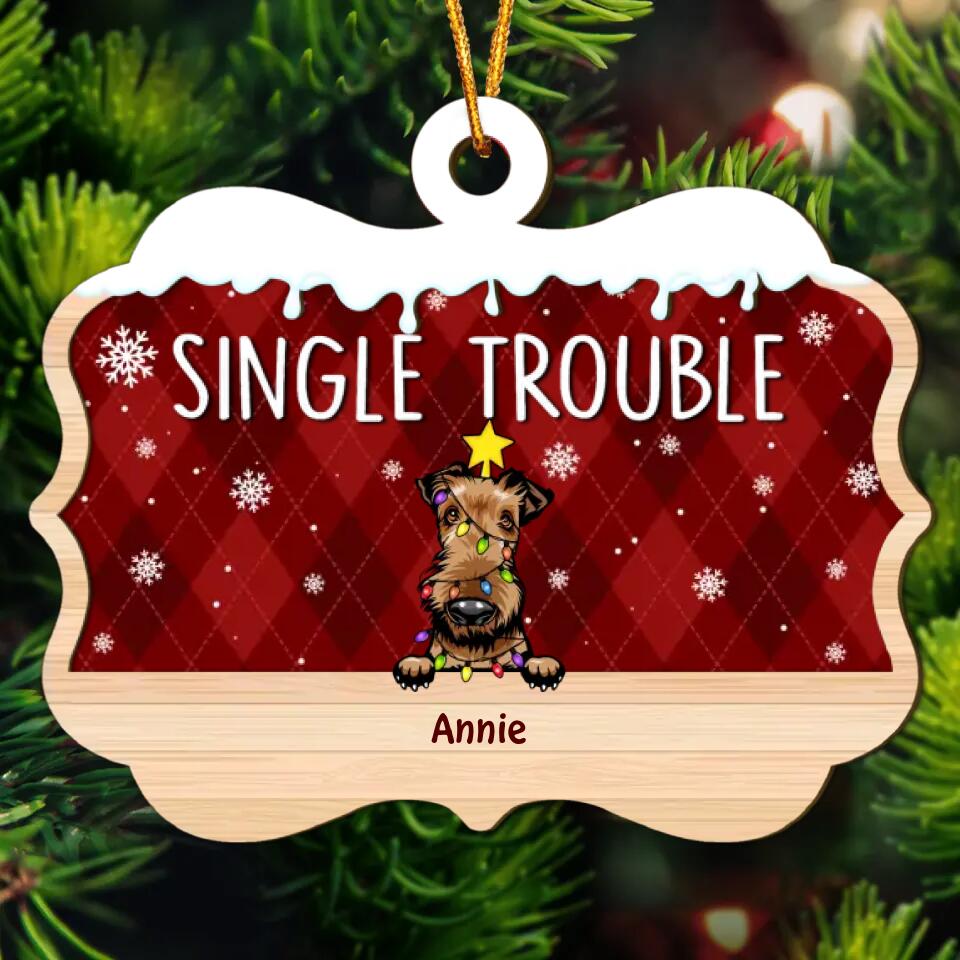 Personalized Layer Wood Ornament - Gift For Dog Lover - Double Trouble ARND037