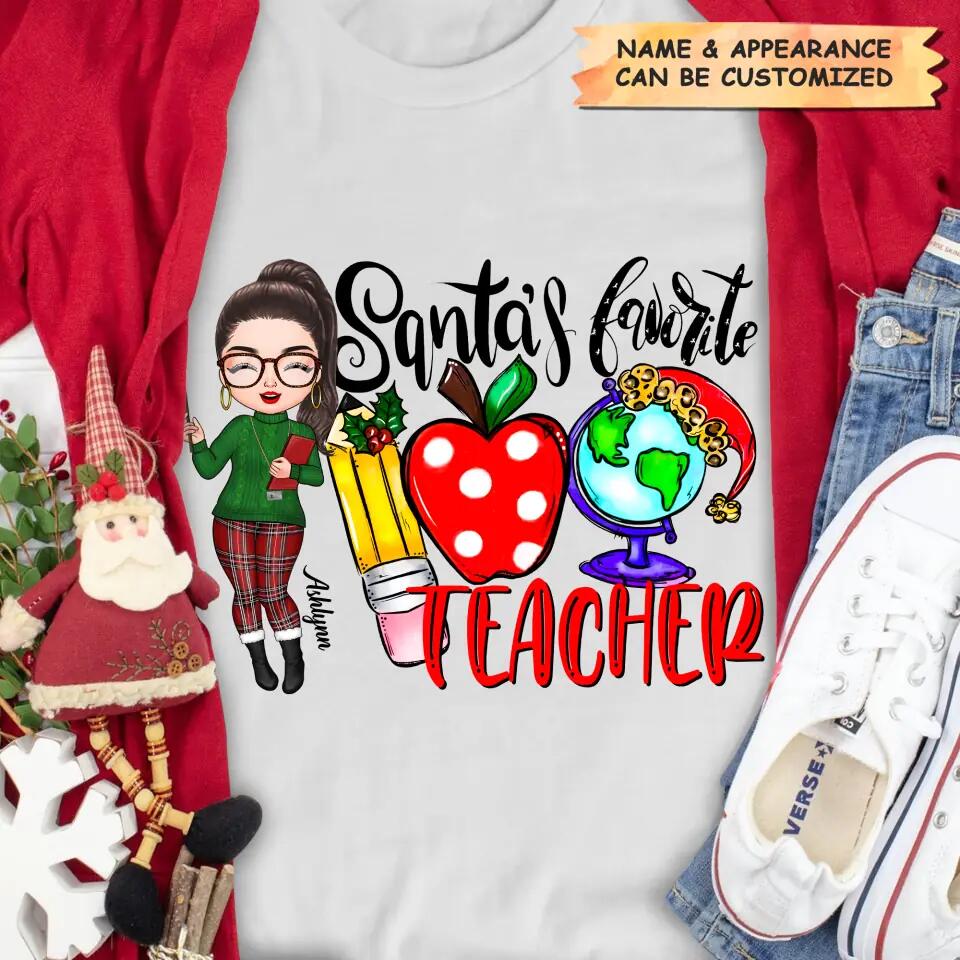Personalized T-shirt - Gift For Teacher - Santa's Favorite Teacher ARND005