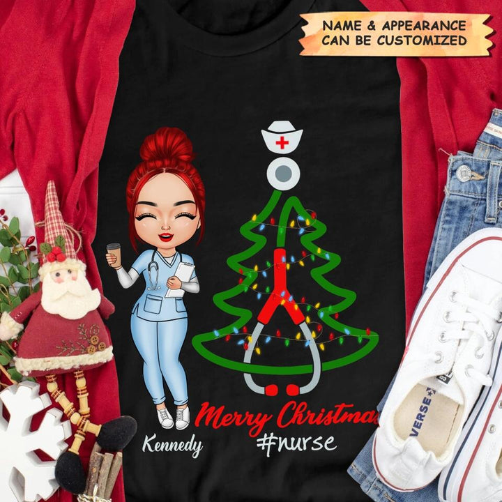 Personalized T-shirt - Gift For Nurse - Nurse Christmas Tree ARND005