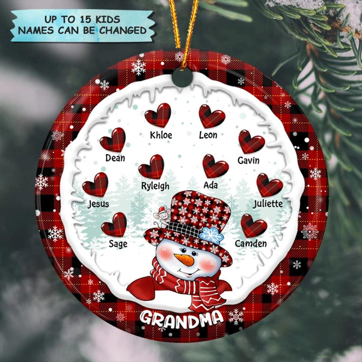 Grandma Snowman Christmas- Personalized Ceramic Ornament - Gift For Grandma