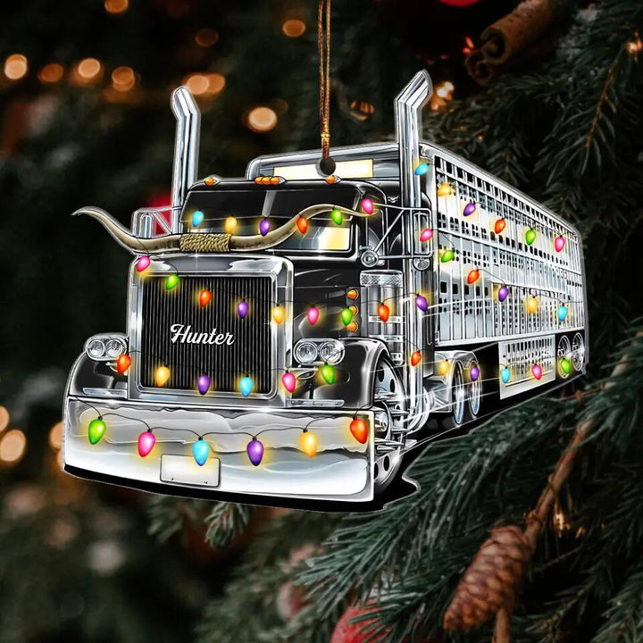 Personalized Mica Ornament - Gift For Trucker - Truck Christmas Light ARND018