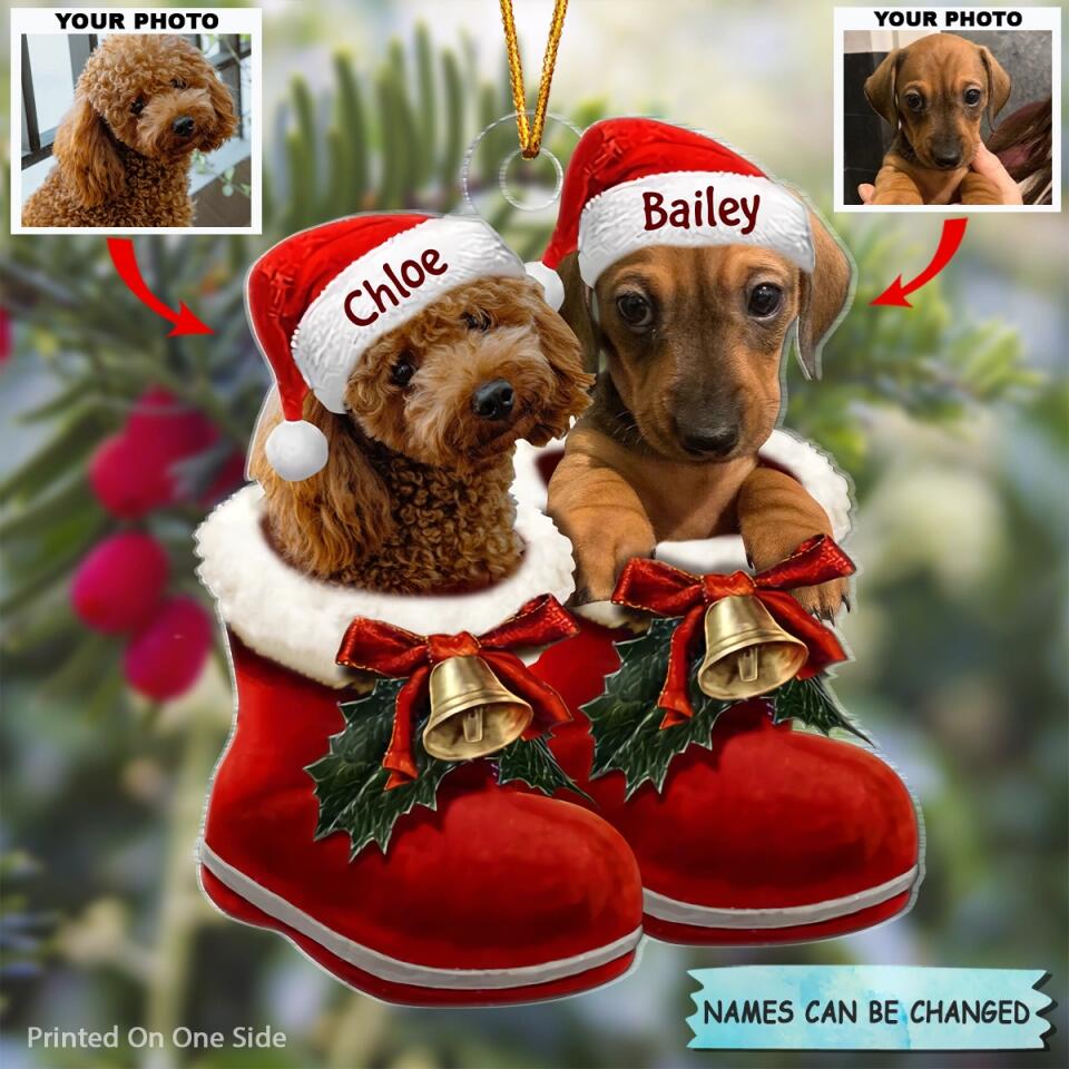 Personalized Photo Mica Ornament - Gift For Dog Lover - Dog In Santa Boot ARND0014