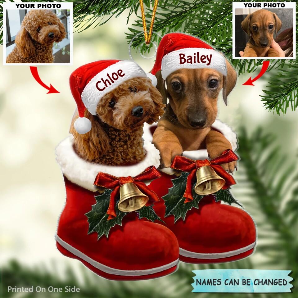 Personalized Photo Mica Ornament - Gift For Dog Lover - Dog In Santa Boot ARND0014