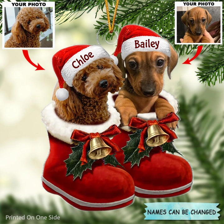 Personalized Photo Mica Ornament - Gift For Dog Lover - Dog In Santa Boot ARND0014