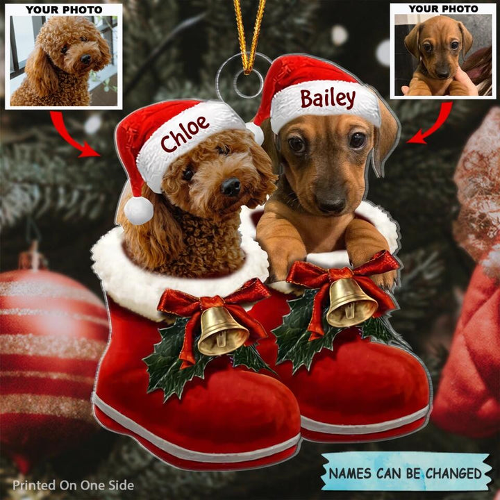 Personalized Photo Mica Ornament - Gift For Dog Lover - Dog In Santa Boot ARND0014