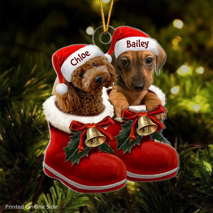 Personalized Photo Mica Ornament - Gift For Dog Lover - Dog In Santa Boot ARND0014