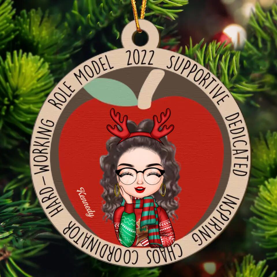 Personalized Layer Wood Ornament - Gift For Teacher - Caring Encouraging Inspiring ARND0014