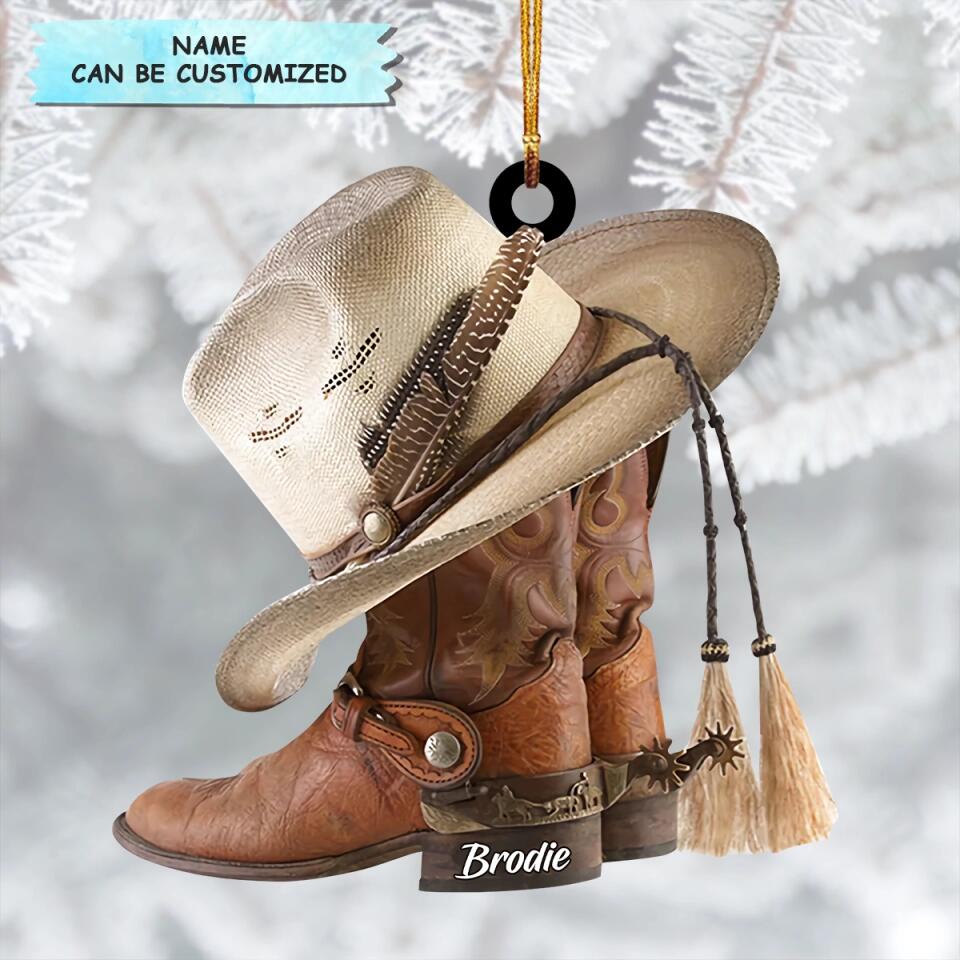 Personalized Mica Ornament - Gift For Cowboy - Cowboy Boots And Hat ARND036