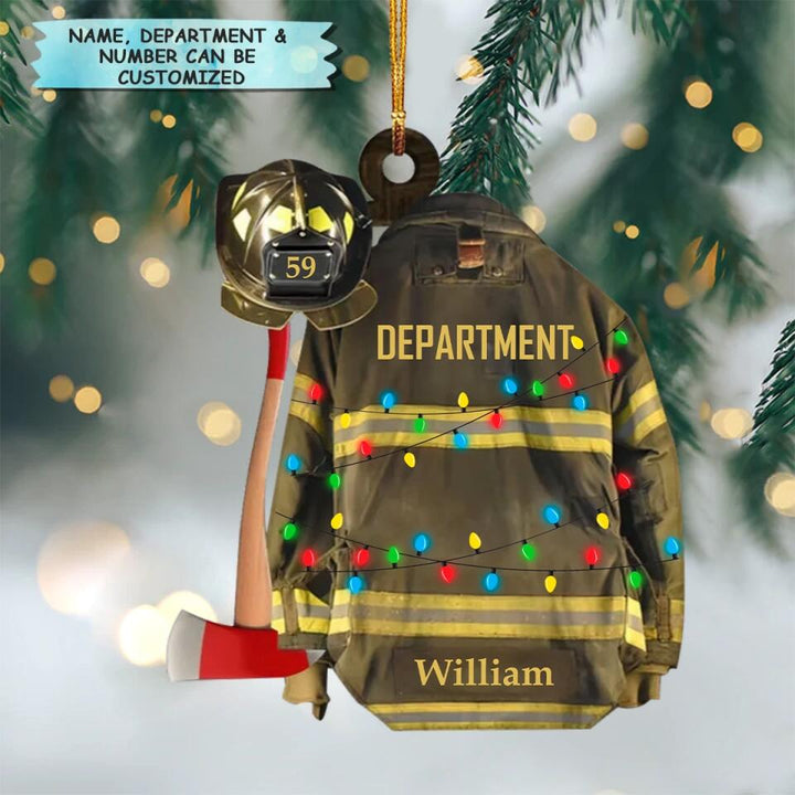 Personalized Mica Ornament - Gift For Firefighter - Firefighter Uniform Christmas Light ARND018