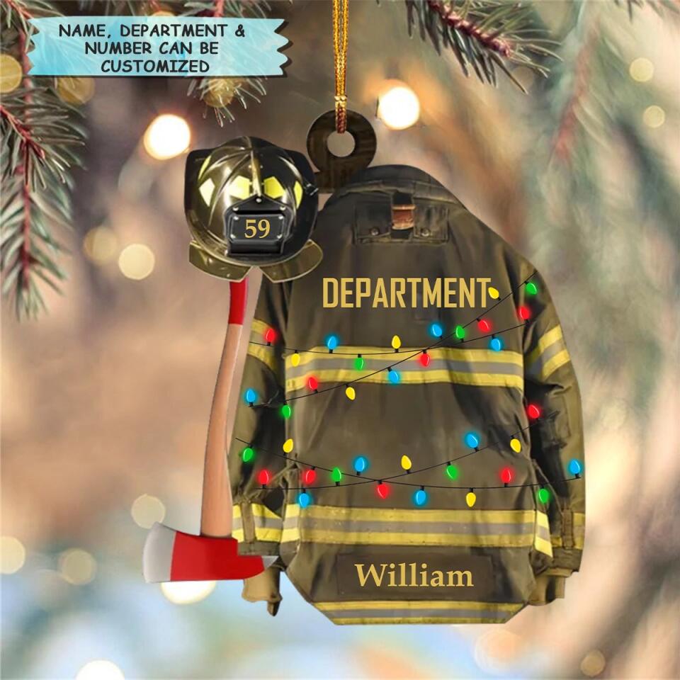 Personalized Mica Ornament - Gift For Firefighter - Firefighter Uniform Christmas Light ARND018