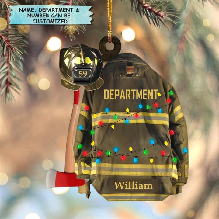 Personalized Mica Ornament - Gift For Firefighter - Firefighter Uniform Christmas Light ARND018