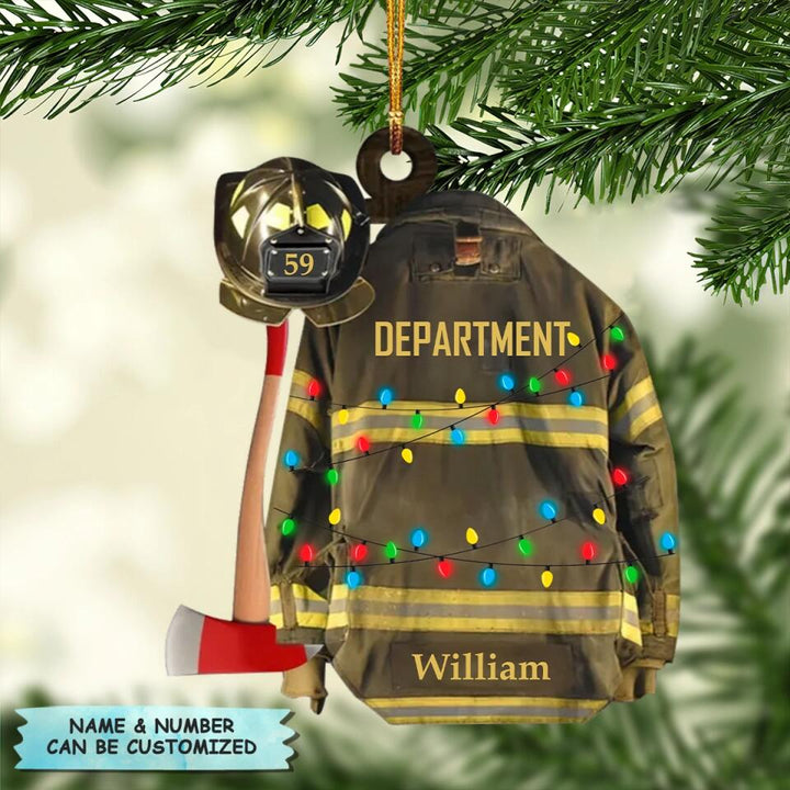 Personalized Mica Ornament - Gift For Firefighter - Firefighter Uniform Christmas Light ARND018