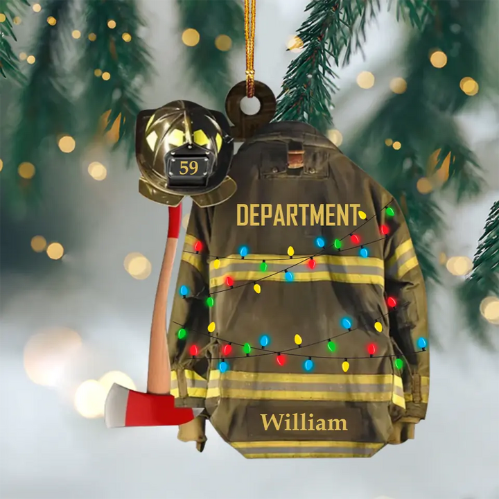 Personalized Mica Ornament - Gift For Firefighter - Firefighter Uniform Christmas Light ARND018