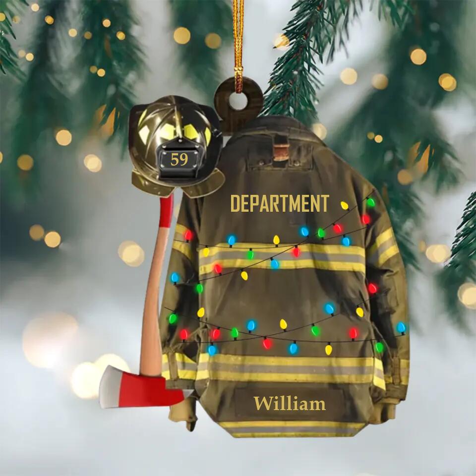 Personalized Mica Ornament - Gift For Firefighter - Firefighter Uniform Christmas Light ARND018