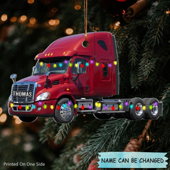 Personalized Mica Ornament - Gift For Trucker - Truck Ornament Christmas Light ARND037 V1