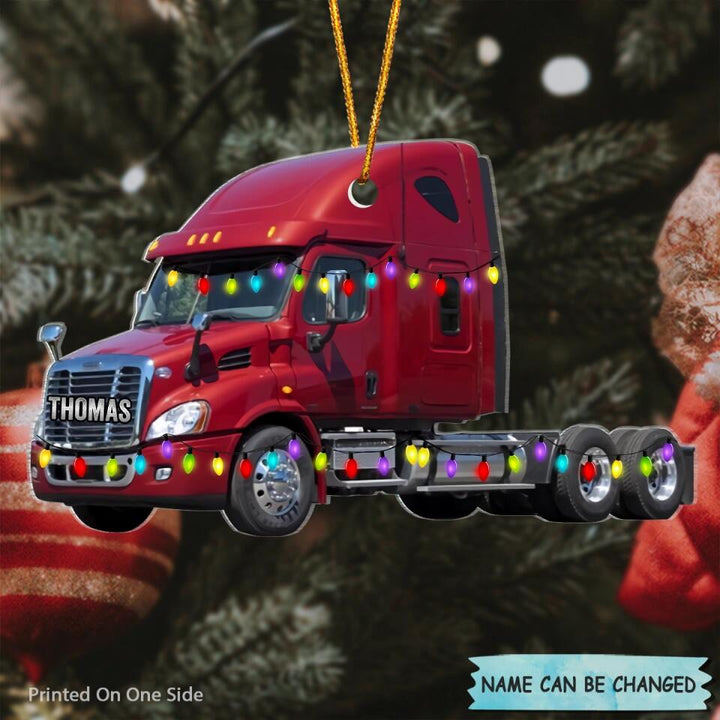Personalized Mica Ornament - Gift For Trucker - Truck Ornament Christmas Light ARND037 V1