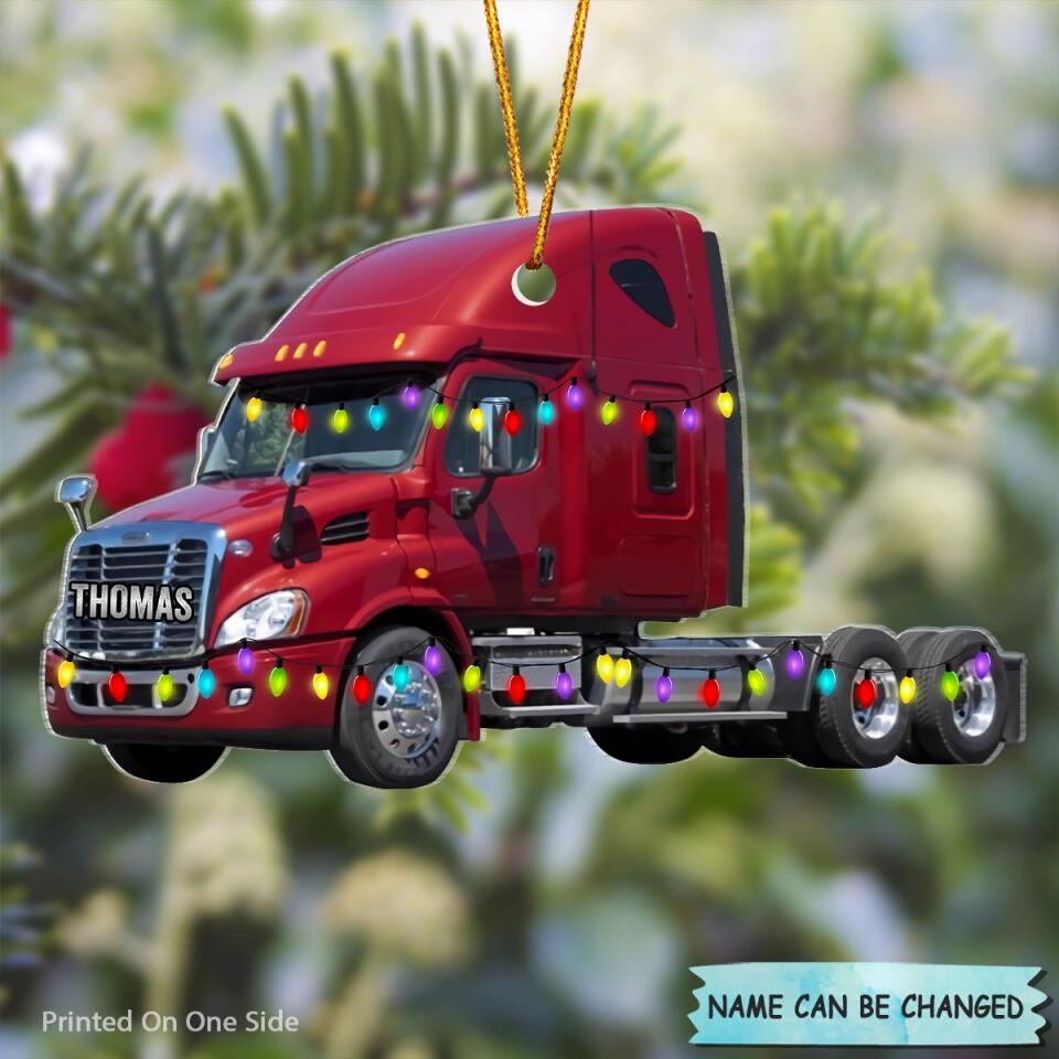 Personalized Mica Ornament - Gift For Trucker - Truck Ornament Christmas Light ARND037 V1