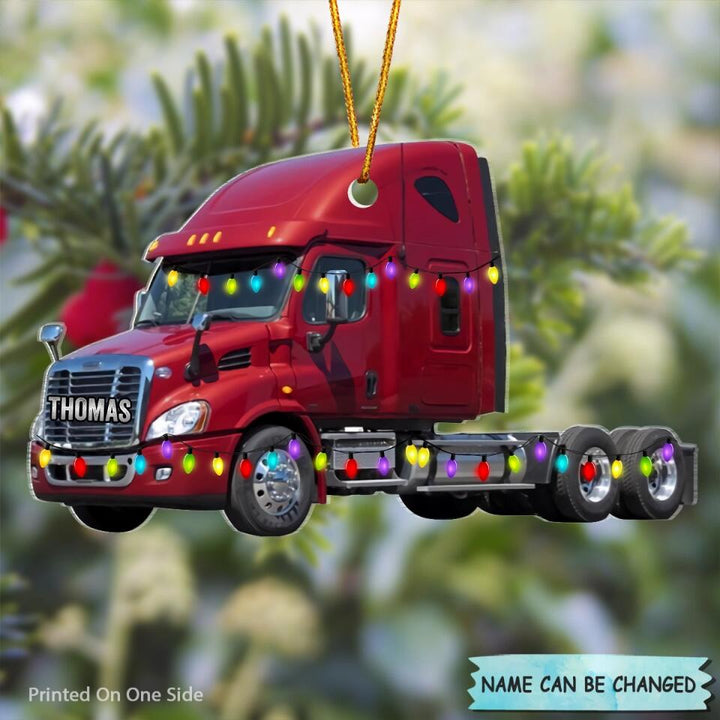 Personalized Mica Ornament - Gift For Trucker - Truck Ornament Christmas Light ARND037 V1