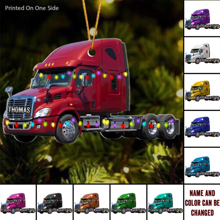 Personalized Mica Ornament - Gift For Trucker - Truck Ornament Christmas Light ARND037 V1