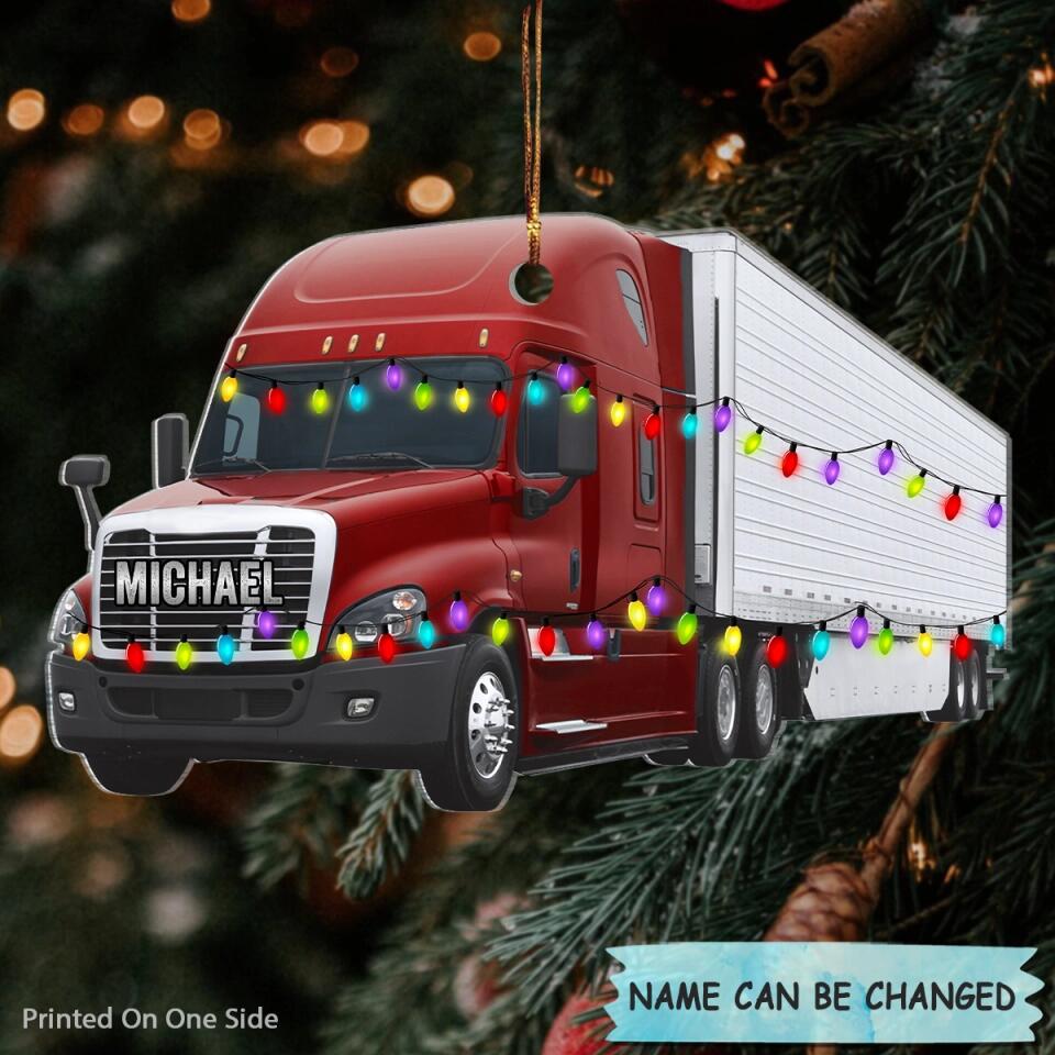 Personalized Mica Ornament - Gift For Trucker - Truck Ornament Christmas Light ARND037 V2