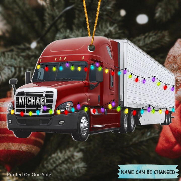 Personalized Mica Ornament - Gift For Trucker - Truck Ornament Christmas Light ARND037 V2