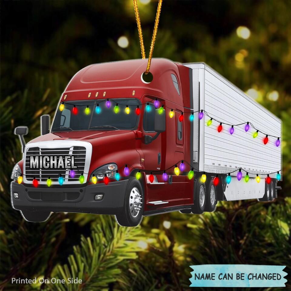 Personalized Mica Ornament - Gift For Trucker - Truck Ornament Christmas Light ARND037 V2