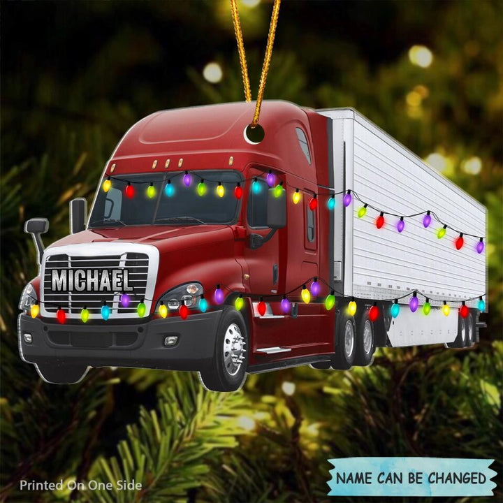 Personalized Mica Ornament - Gift For Trucker - Truck Ornament Christmas Light ARND037 V2