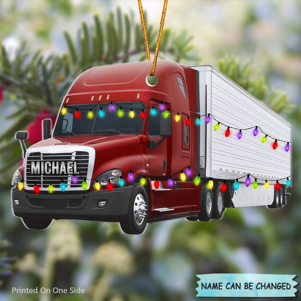Personalized Mica Ornament - Gift For Trucker - Truck Ornament Christmas Light ARND037 V2