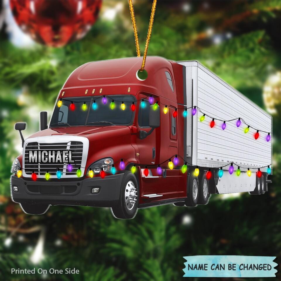 Personalized Mica Ornament - Gift For Trucker - Truck Ornament Christmas Light ARND037 V2