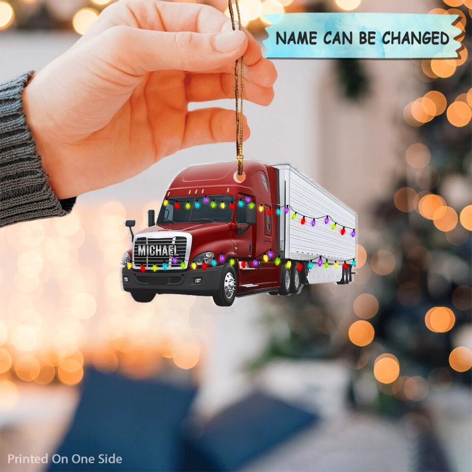 Personalized Mica Ornament - Gift For Trucker - Truck Ornament Christmas Light ARND037 V2